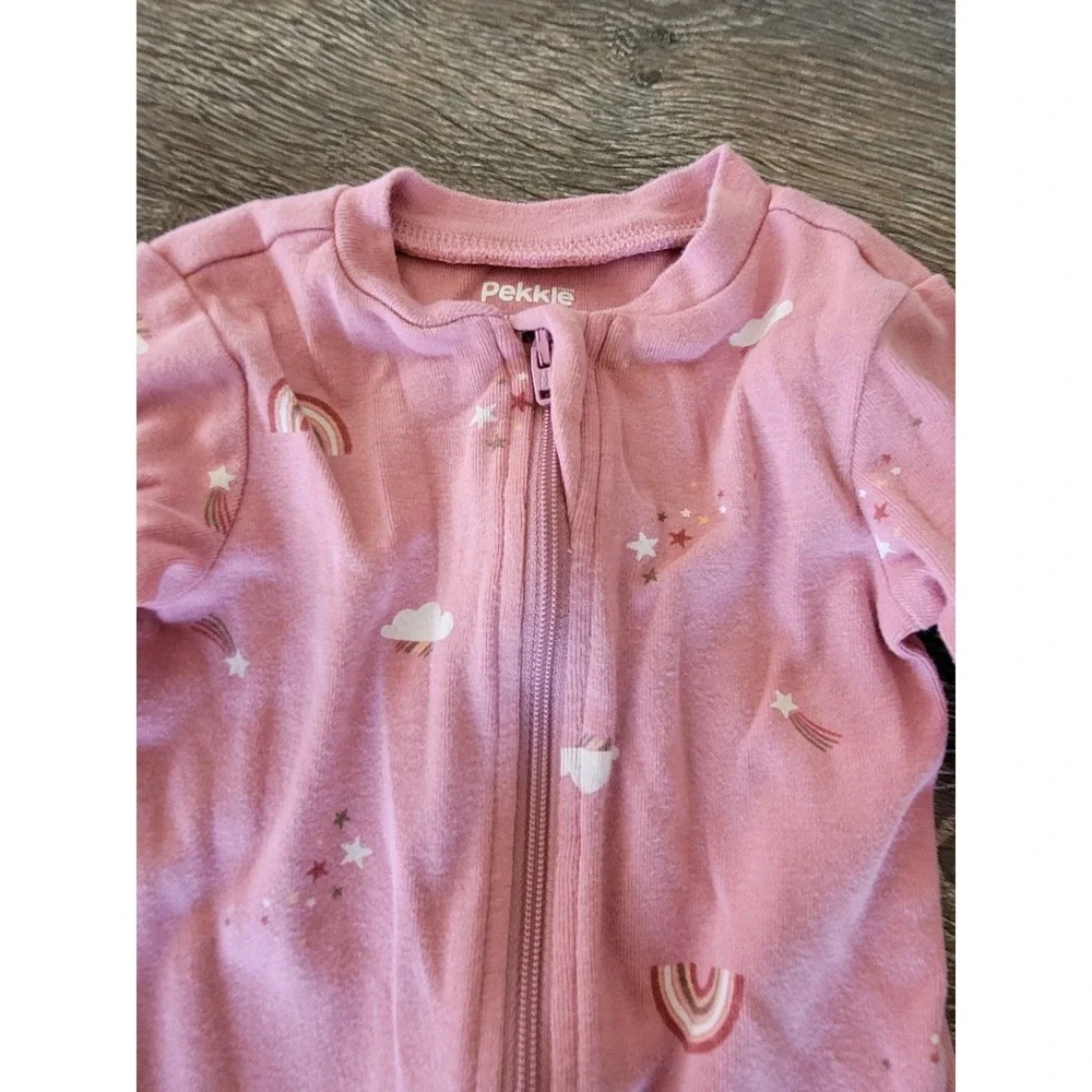 Pekkle Baby Girl Pink‎ Rainbow Star Cloud Footed Sleeper Pajamas 3 Months #9